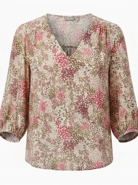 FRANSA Pink Floral V-Neck Women’s Blouse